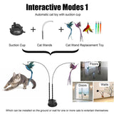 2 Wands with Base & 6 Feather Interactive Cat Toy Set
